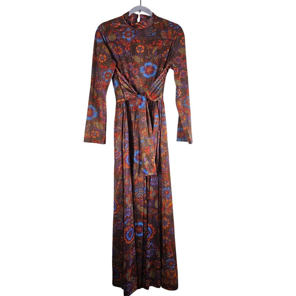 VINTAGE 70s Psychadelic Floral Mod Vanity Fair Jumpsuit Wide Leg Size‎
